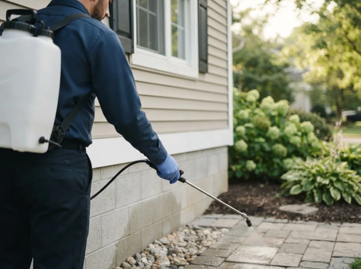 Pest control technician inspecting a home in Cross Fork, PA